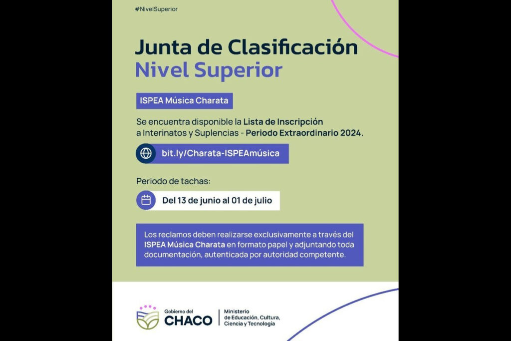 CHACO| ISPEA CHARATA MÚSICA: ESTÁ DISPONIBLE LA LISTA DE INSCRIPCIÓN A INTERINATOS Y SUPLENCIAS