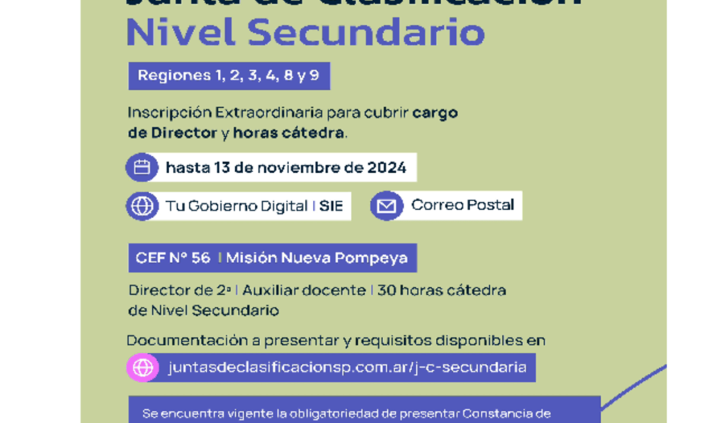 CHACO| Se encuentra abierta la inscripción para cargos de director y horas cátedra en el CEF de Nueva Pompeya