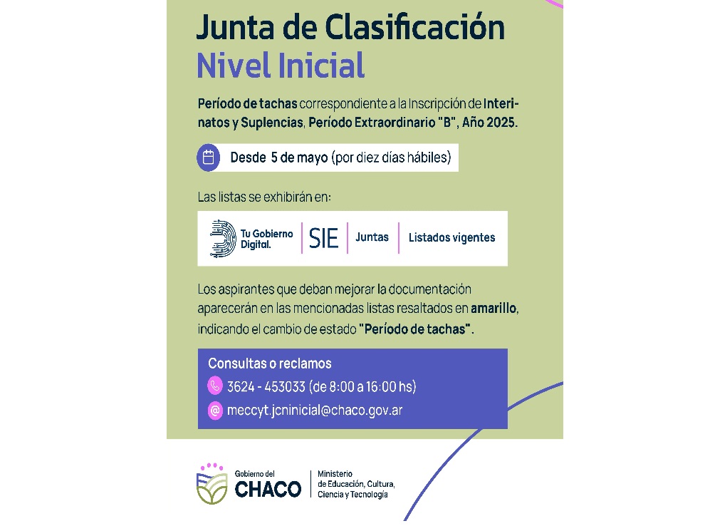 Abren período de tachas de interinatos y suplencias para docentes del Nivel Primario en Chaco