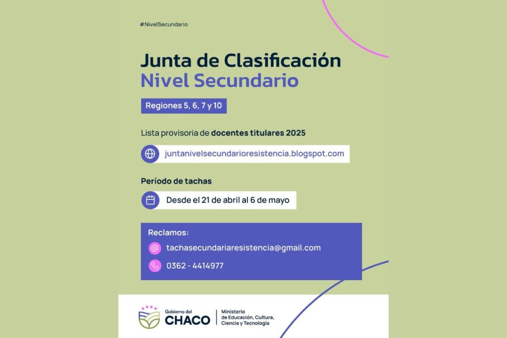 Está publicada la lista provisoria de docentes titulares de Chaco